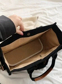 Letter Patch Decor Shoulder Tote Bag,Stylish Linen,PVC Bag For Groceries & Gifts,School Bag,Large Capacity,Portable,For Teen Girls Women College Students,White-Collar Workers,Perfect For Work,Back To School,Middle School,High School,College,Vacation, Large School Tote Bag, Multiple Compartments, Perfect For Beach, School, Work & Daily Use