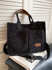 Letter Patch Decor Shoulder Tote Bag,Stylish Linen,PVC Bag For Groceries & Gifts,School Bag,Large Capacity,Portable,For Teen Girls Women College Students,White-Collar Workers,Perfect For Work,Back To School,Middle School,High School,College,Vacation, Large School Tote Bag, Multiple Compartments, Perfect For Beach, School, Work & Daily Use