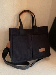 Letter Patch Decor Shoulder Tote Bag,Stylish Linen,PVC Bag For Groceries & Gifts,School Bag,Large Capacity,Portable,For Teen Girls Women College Students,White-Collar Workers,Perfect For Work,Back To School,Middle School,High School,College,Vacation, Large School Tote Bag, Multiple Compartments, Perfect For Beach, School, Work & Daily Use