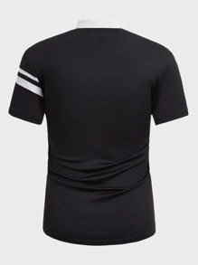 Manfinity Men Striped Print Polo Shirt - Black - View 2