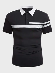 Manfinity Men Striped Print Polo Shirt - Black - View 1