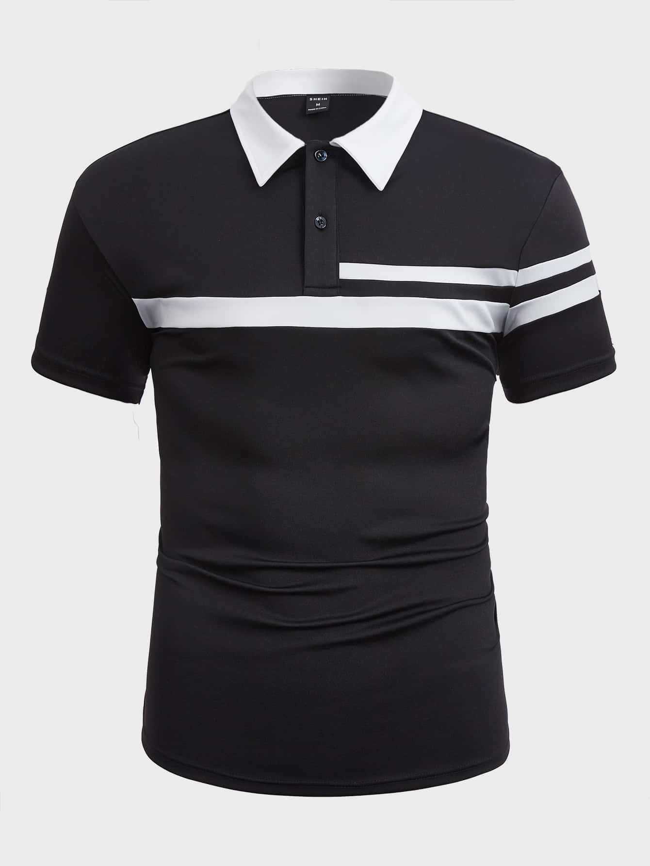Manfinity Men Striped Print Polo Shirt - Black - View 1