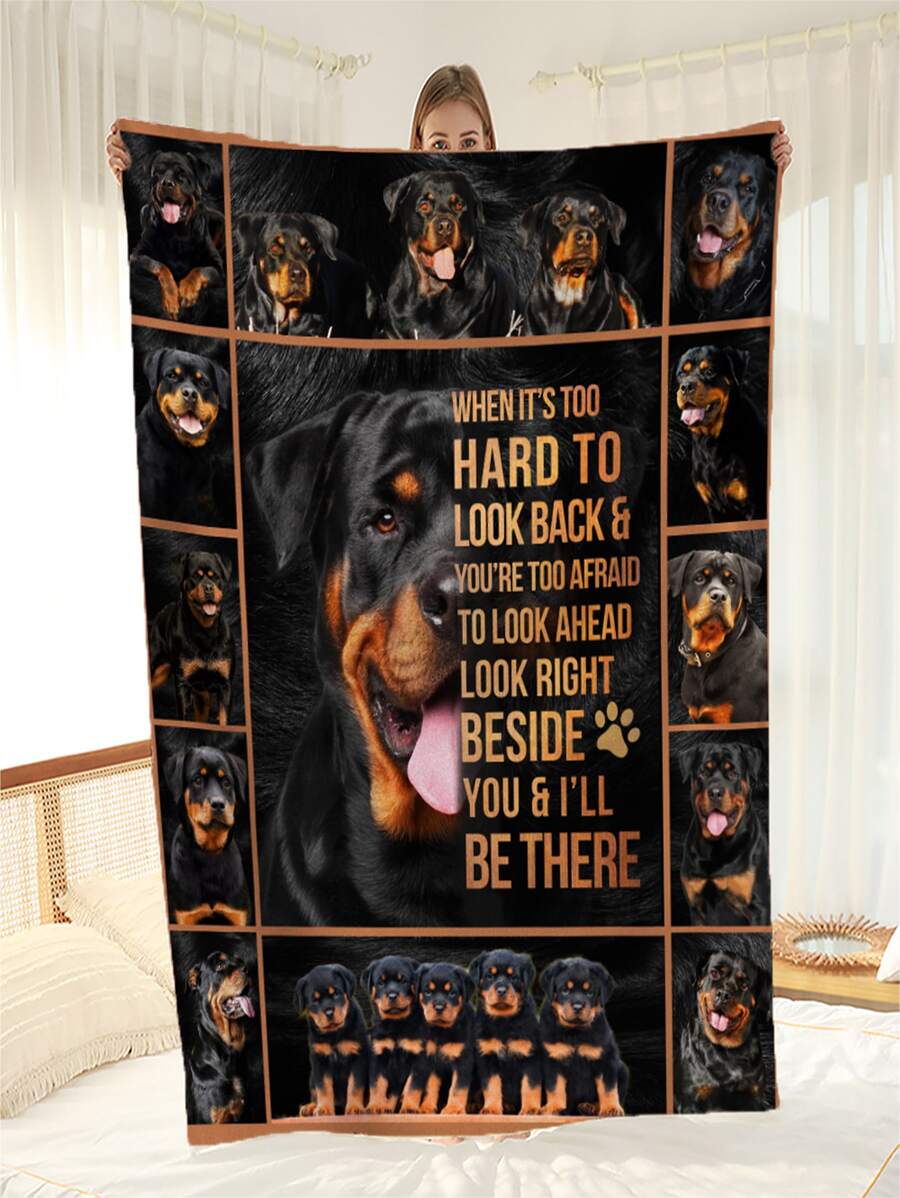 1入組狗狗和標語圖案毯子 - 彩色 - 查看 1