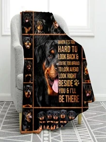 1入組狗狗和標語圖案毯子 - 彩色 - 查看 2