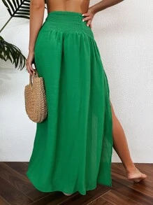 SHEIN Swim Summer Beach Split Thigh Cover Up Skirt - Green - View 2