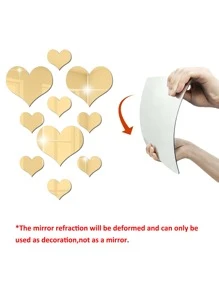 10pcs Heart Design Mirror Wall Sticker - Gold - View 5
