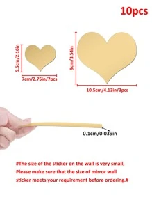 10pcs Heart Design Mirror Wall Sticker - Gold - View 4