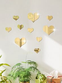 10pcs Heart Design Mirror Wall Sticker - Gold - View 8