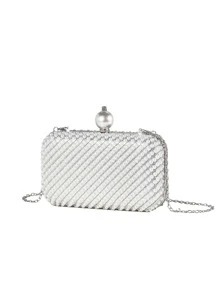 Túi xách nữ buổi tối Ngọc trai màu trơn Hấp dẫn - Bạc - Xem 2