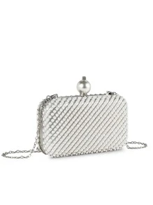 Túi xách nữ buổi tối Ngọc trai màu trơn Hấp dẫn - Bạc - Xem 3