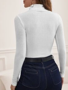 SHEIN Frenchy Camiseta con bordado de corazón tejido de canalé - Blanco - Ver 2