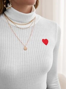 SHEIN Frenchy Camiseta con bordado de corazón tejido de canalé - Blanco - Ver 6