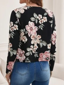 SHEIN Clasi Blommig Enkel Jacka - Svart - Visa 2