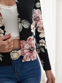 SHEIN Clasi Blommig Enkel Jacka - Svart - Visa 3