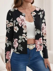 SHEIN Clasi Blommig Enkel Jacka - Svart - Visa 4