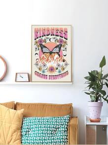 Butterfly & Floral Pattern Unframed Painting Poster Gift For Modern Wall Decor - Multicolor - View 5