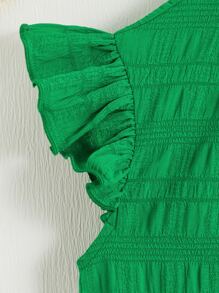 SHEIN 青少女荷葉領蝴蝶袖上衣 - 綠色 - 查看 3