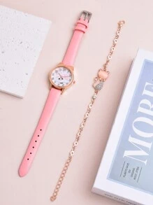 1入組兒童卡通圖案石英表和1入組手環