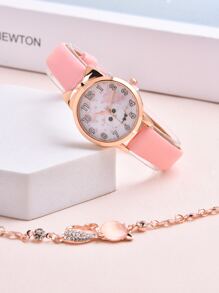 1入組兒童卡通圖案石英表和1入組手環