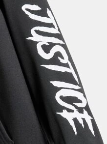 SHEIN 青少年男孩老鹰字母图案落肩卫衣 - 黑色 - 查看 3