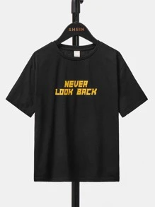 SHEIN 男孩標語和宇航員印花落肩T恤