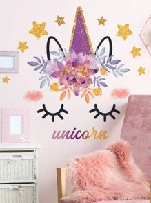 1 Set Cartoon Unicorn & Star Decorative Wall Stickers, Suitable For Kids Room, Bedroom, Home Decor - Multicolor - View 2