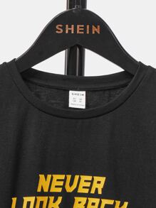 SHEIN 男孩標語和宇航員印花落肩T恤