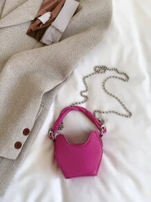 女孩霓虹粉色字母圖案珠子裝飾異形包 - 玫紅色 - 查看 5