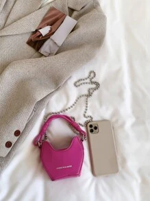 女孩霓虹粉色字母圖案珠子裝飾異形包 - 玫紅色 - 查看 2