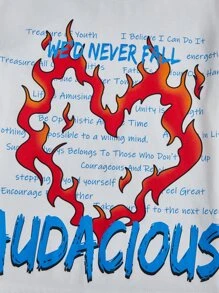 SHEIN Boys Fire & Slogan Graphic Tee - White - View 3