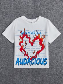 SHEIN Boys Fire & Slogan Graphic Tee - White - View 4