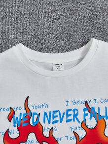 SHEIN Boys Fire & Slogan Graphic Tee - White - View 5
