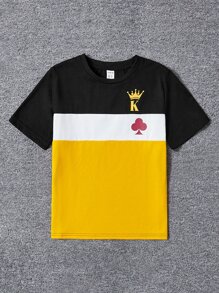 SHEIN Boys Crown & Letter Graphic Colourblock Tee - Multicolor - View 4