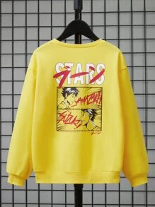 SHEIN Boys Letter Graphic Drop Shoulder Sweatshirt - Yellow - View 2