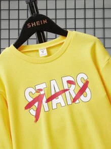 SHEIN Boys Letter Graphic Drop Shoulder Sweatshirt - Yellow - View 3