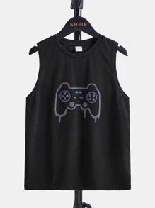 SHEIN Boys Reflective Flare Gamepad Print Tank Top - Black - View 4