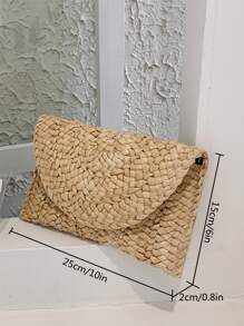 Minimalist Flap Straw Bag - Khaki - View 3