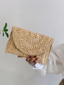 Minimalist Flap Straw Bag - Khaki - View 4