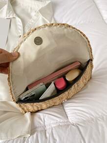 Minimalist Flap Straw Bag - Khaki - View 6