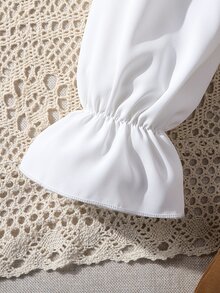 Chicas Shorts con top de hombros descubiertos de manga con volante bajo con fruncido - Multicolor - Ver 3