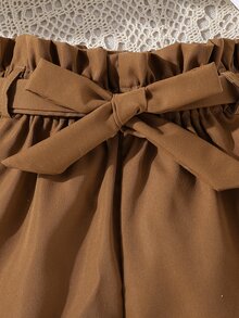 Chicas Shorts con top de hombros descubiertos de manga con volante bajo con fruncido - Multicolor - Ver 5