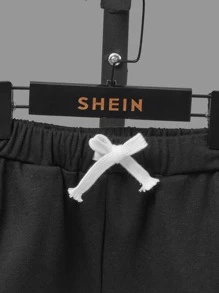 SHEIN Boys Colour Block Letter Patched Detail Drawstring Waist Shorts - Multicolor - View 4