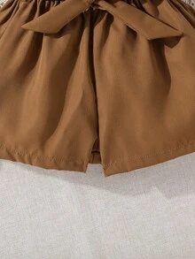 Chicas Shorts con top de hombros descubiertos de manga con volante bajo con fruncido - Multicolor - Ver 6