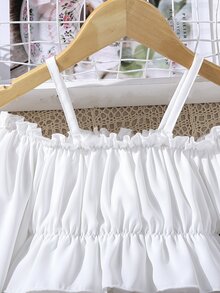 Chicas Shorts con top de hombros descubiertos de manga con volante bajo con fruncido - Multicolor - Ver 7