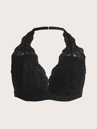 Plus Floral Lace Halter Bralette
