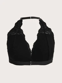 Plus Floral Lace Halter Bralet - Black - View 2