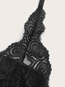 Plus Floral Lace Halter Bralet - Black - View 3