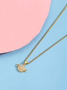 Chicas Collar con colgante con diseño de diamante de imitación planeta - Amarillo Oro - Ver 1