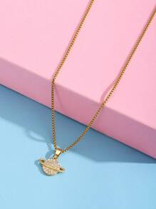 Chicas Collar con colgante con diseño de diamante de imitación planeta - Amarillo Oro - Ver 2