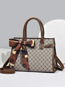 幾何樣式絲巾裝飾方包 - 彩色 - 查看 1